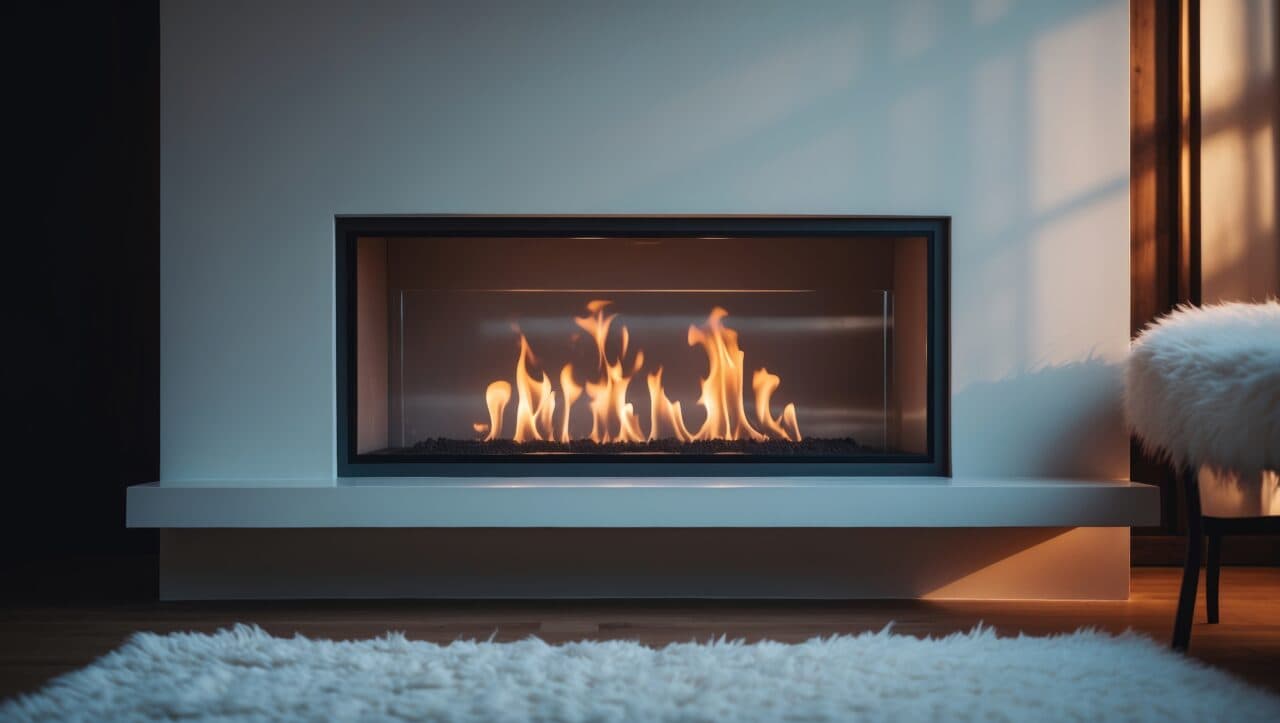 Indoor bio fireplace placed on carpet