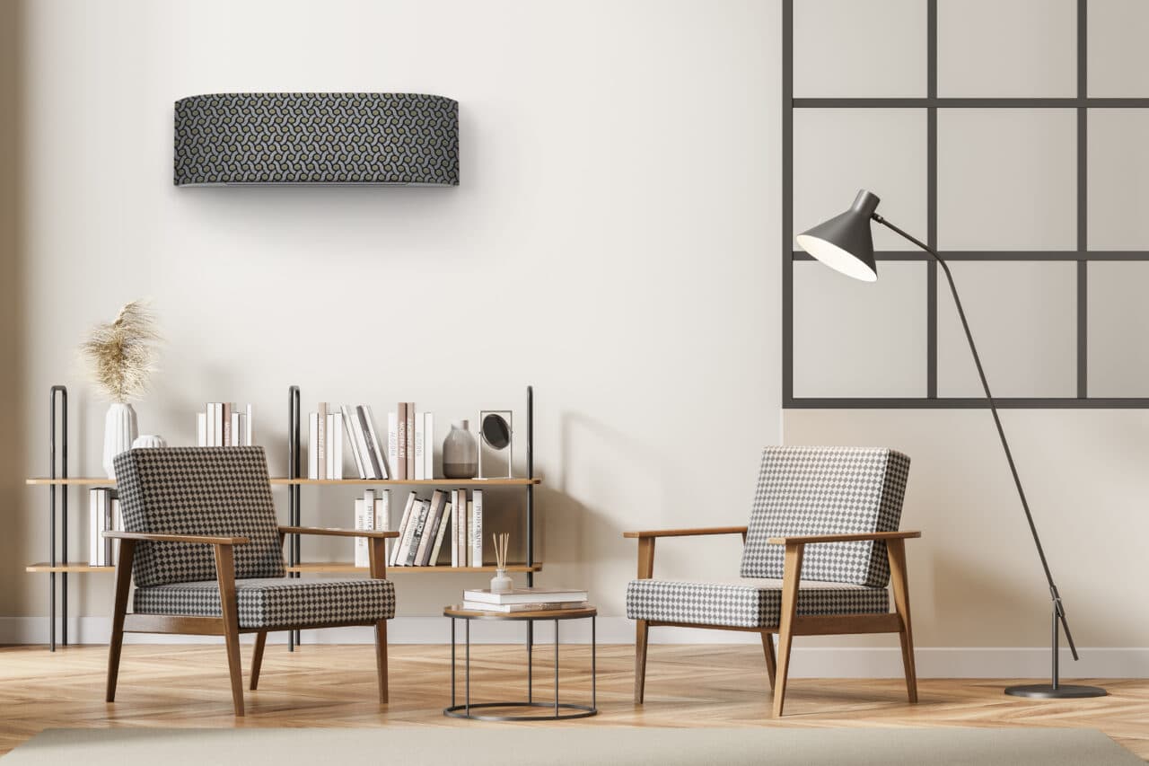 Beige living room interior with armchairs and parquet floor